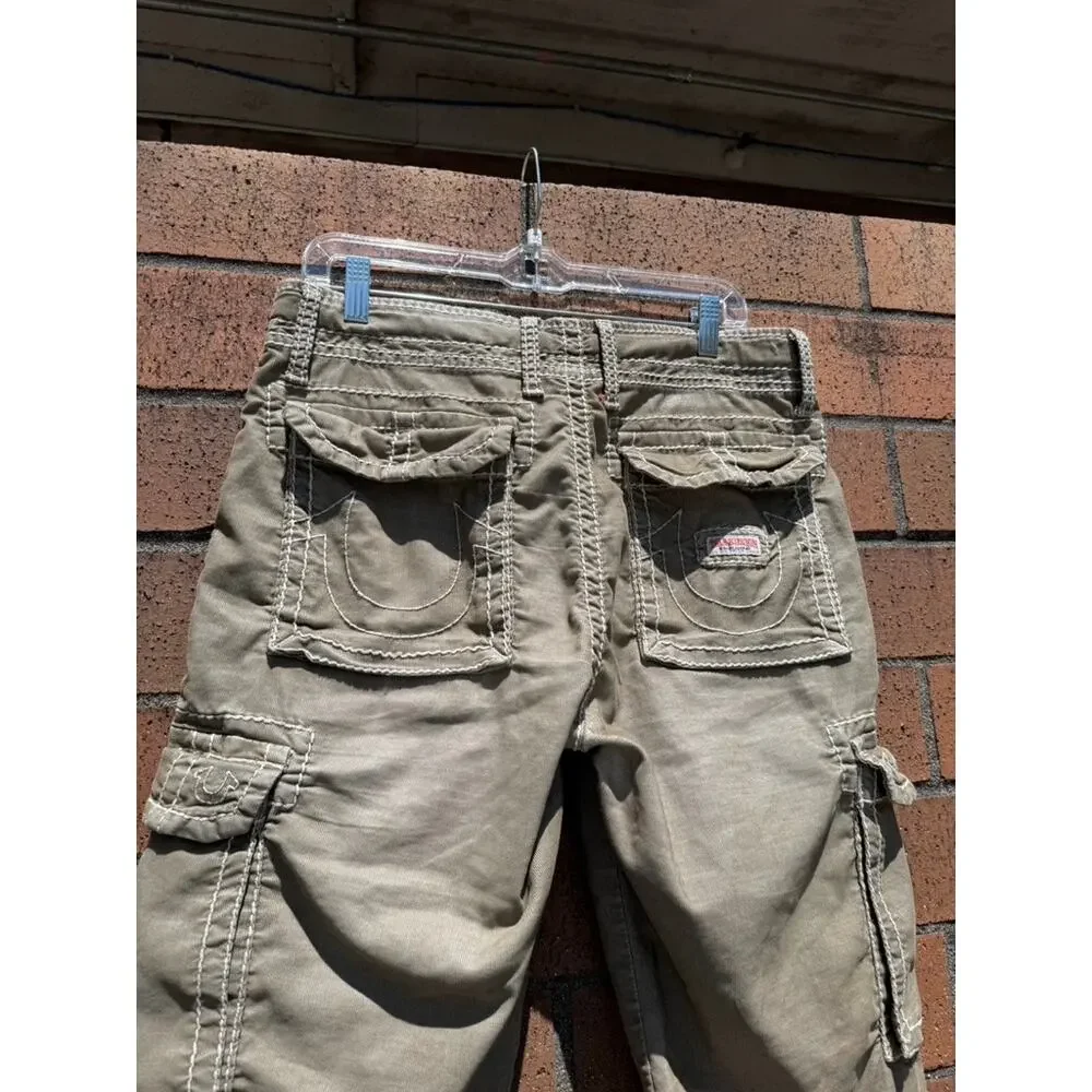 Y2K True Religion Vintage Olive Green Anthony Corduroy Cutoff Cargo Shorts Super